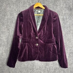 J. Crew Velvet Blazer Women 2 Purple Single Button Preppy Classic Going Out